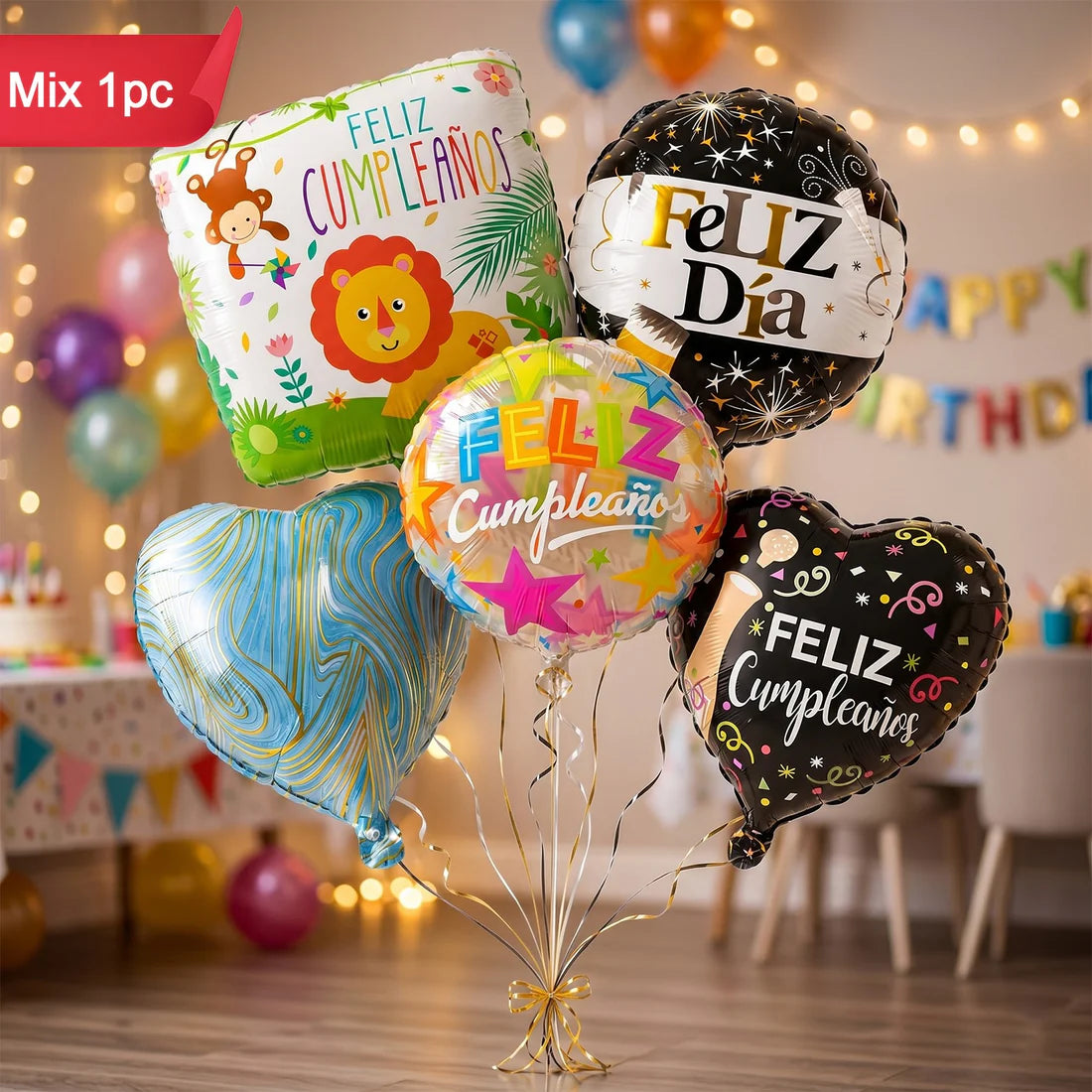 Feliz cumpleaños foil balloon mix – 1pc (assorted birthday designs)